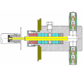 Diagram potongan skematis pompa liquid end packed plunger.